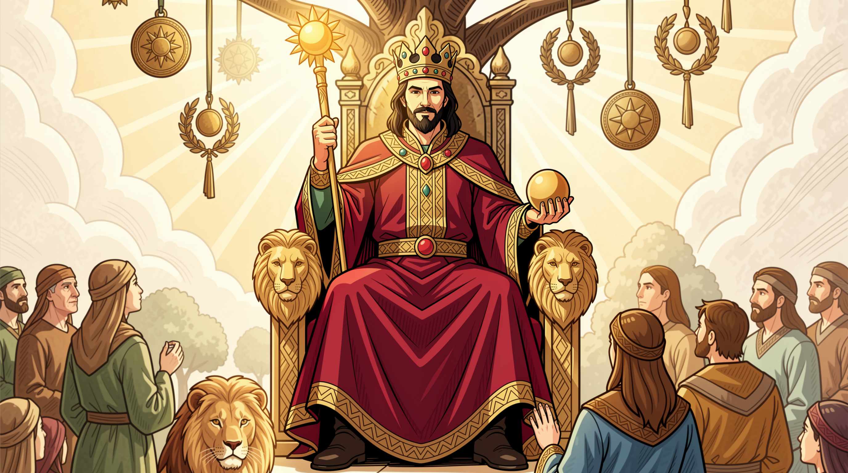 Illustrated figure in gold and white light